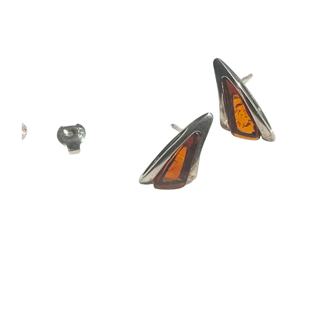 Amber and Sterling Silver Stud Earrings