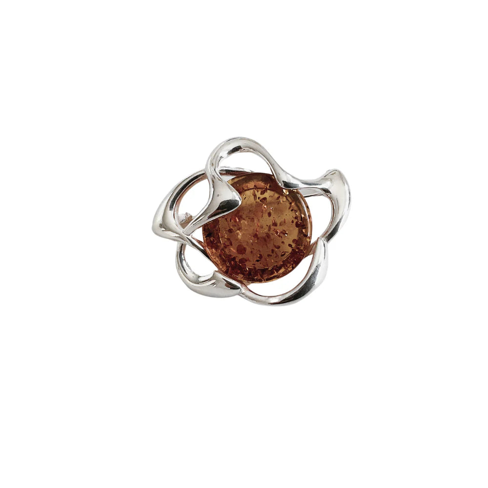 Sterling Silver and Amber Swirl Brooch