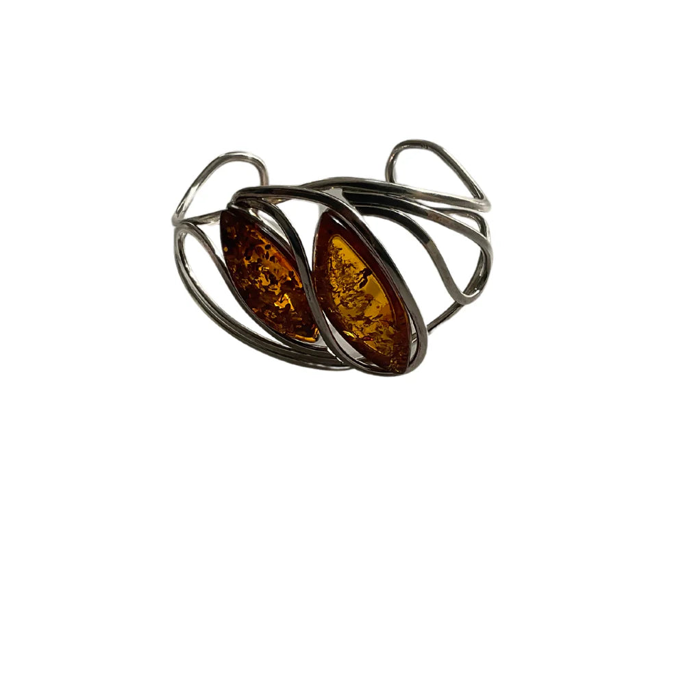 Designer Sterling Silver Amber Stone Bangle