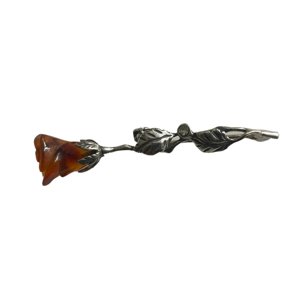 Designer Sterling Silver- Amber Rose Brooch