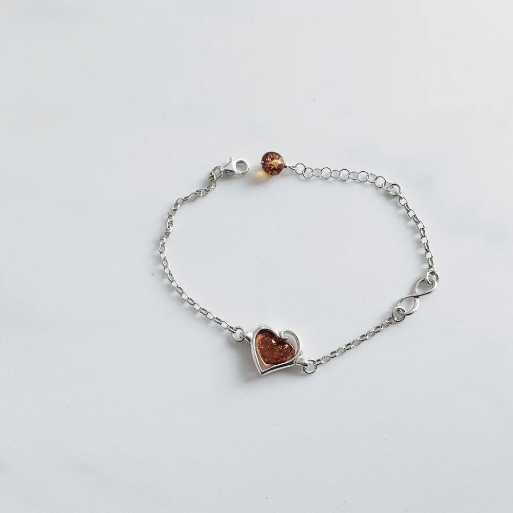 Designer 925 Sterling Silver and Amber Chain Bracelet