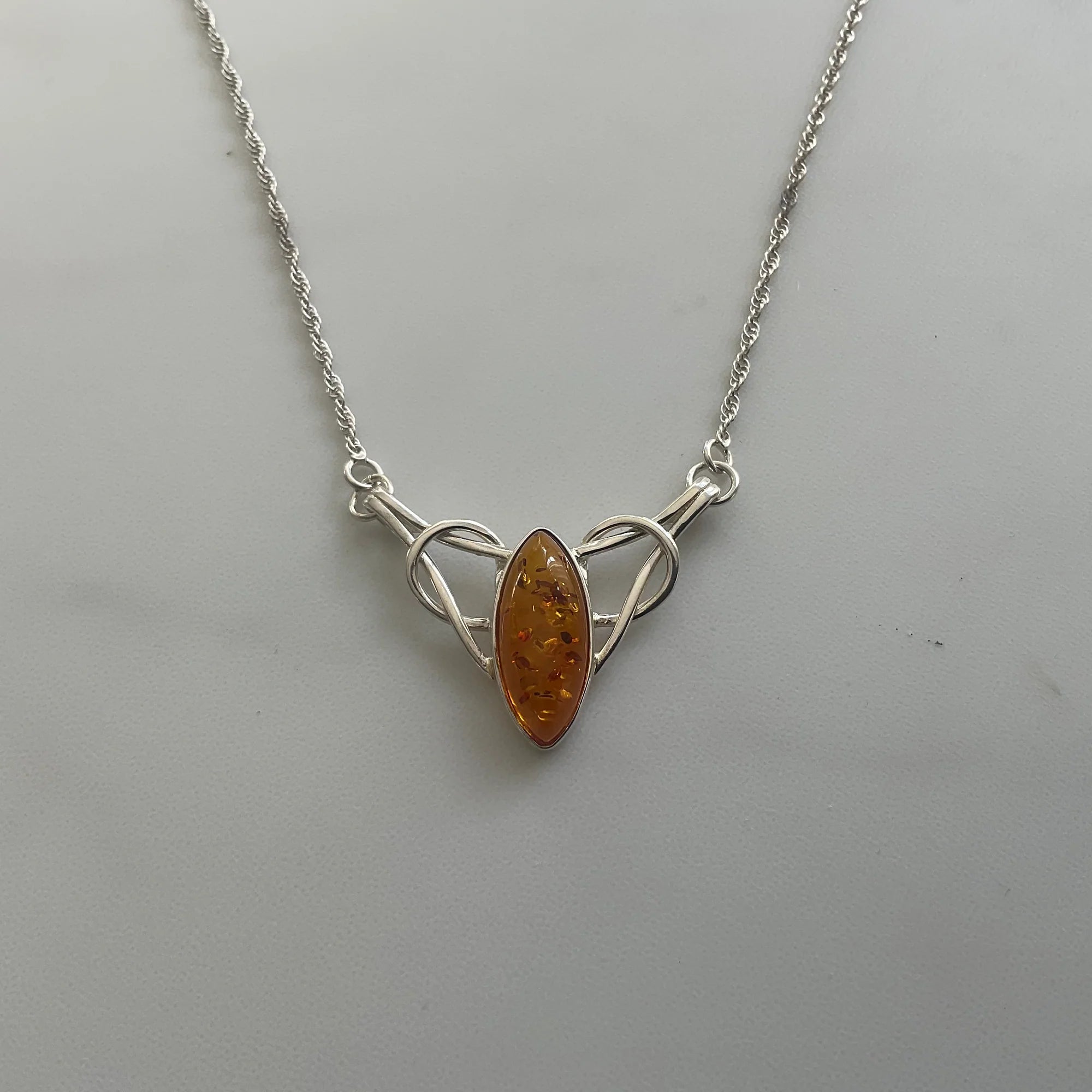 Sterling Silver and Amber Celtic Knot Design Pendent