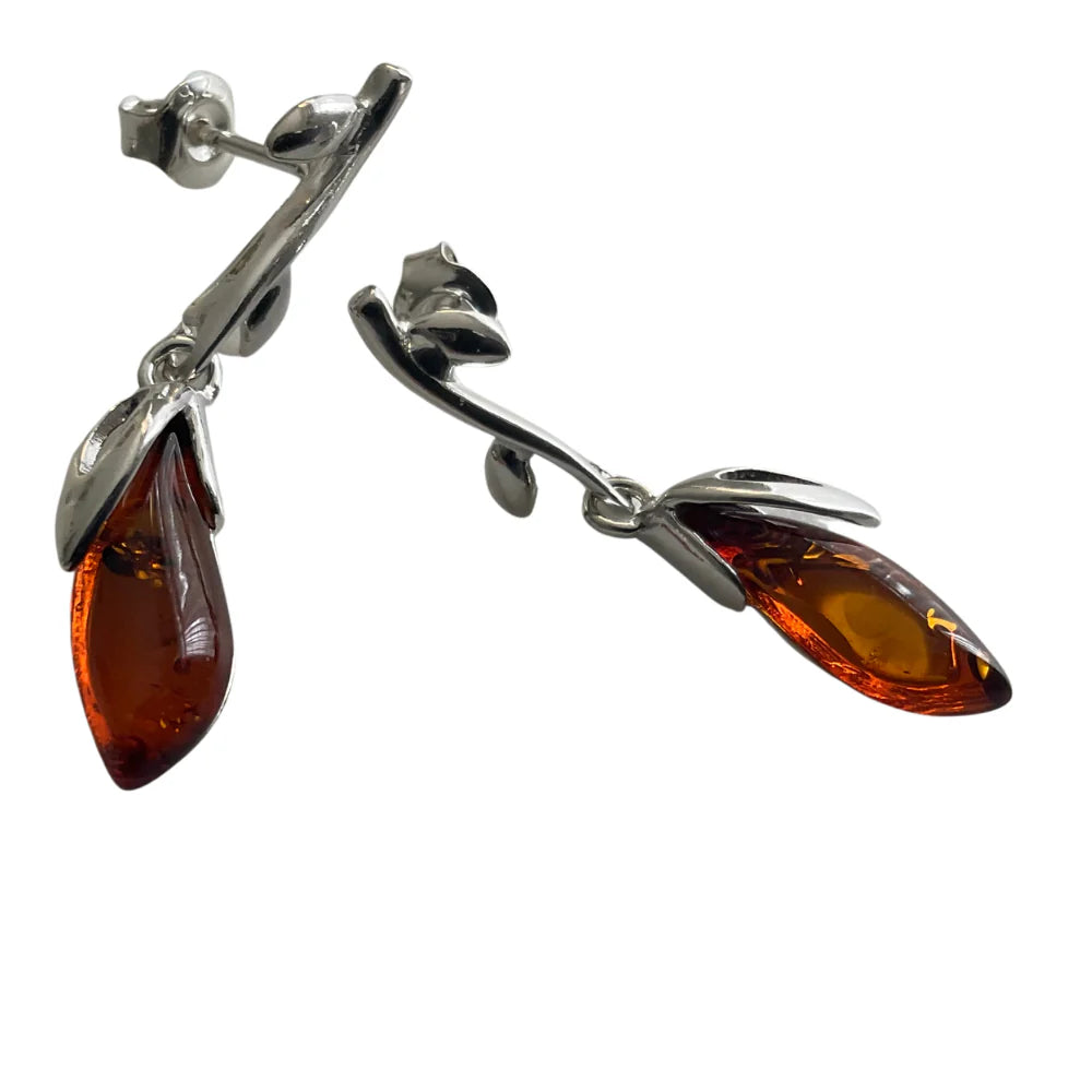 Amber & Silver Leaf Drop Earrings