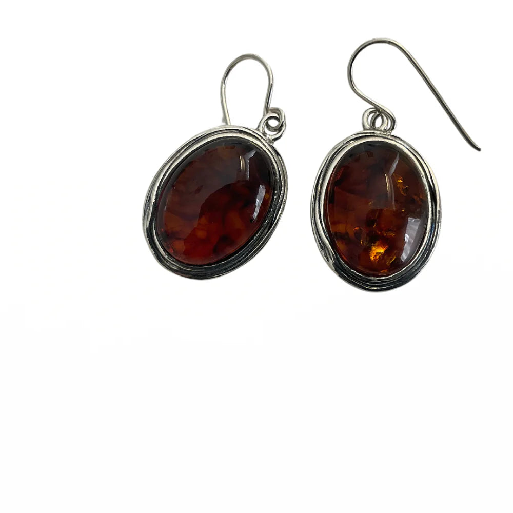 Amber & Silver Oval Drop Earrings