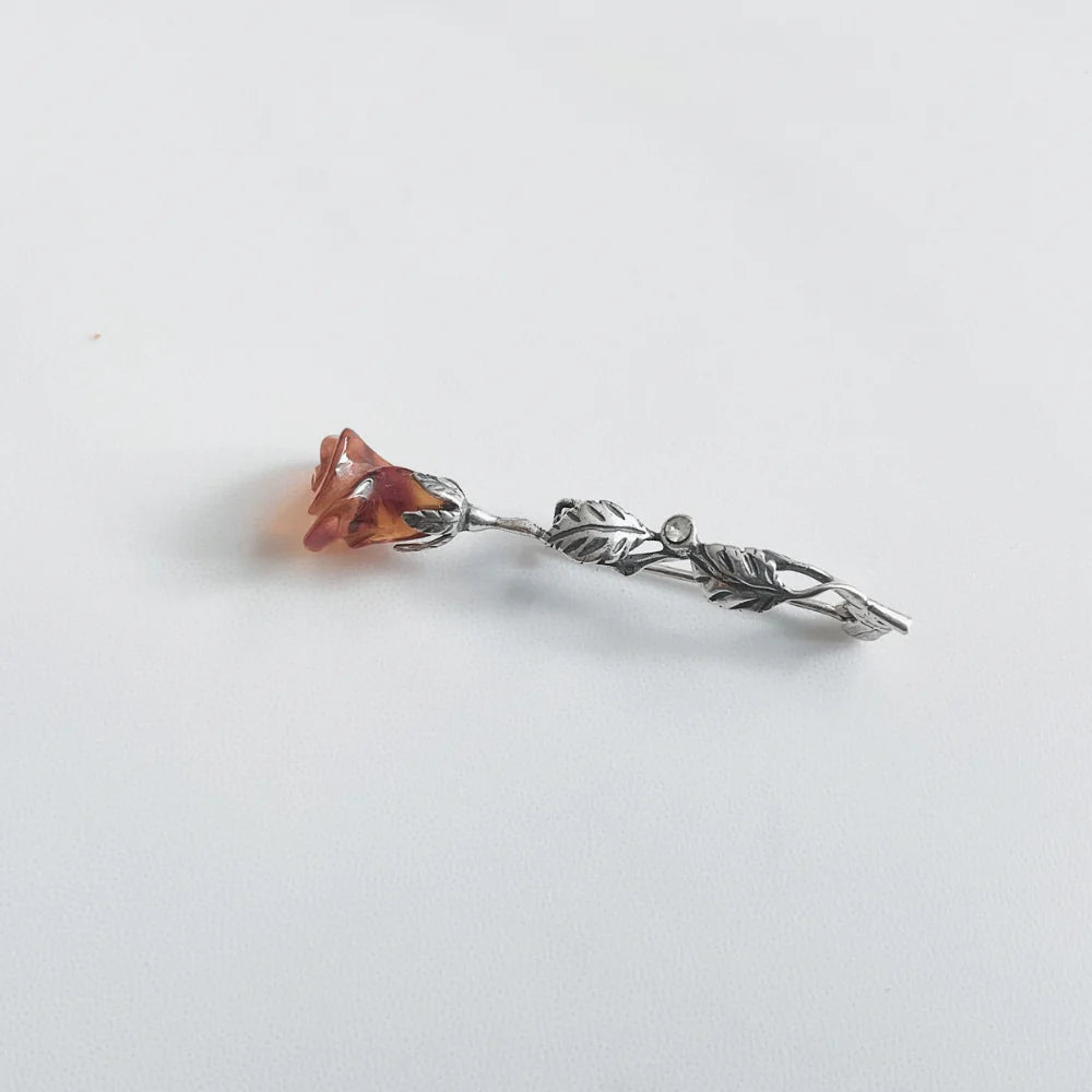 Designer Sterling Silver- Amber Rose Brooch