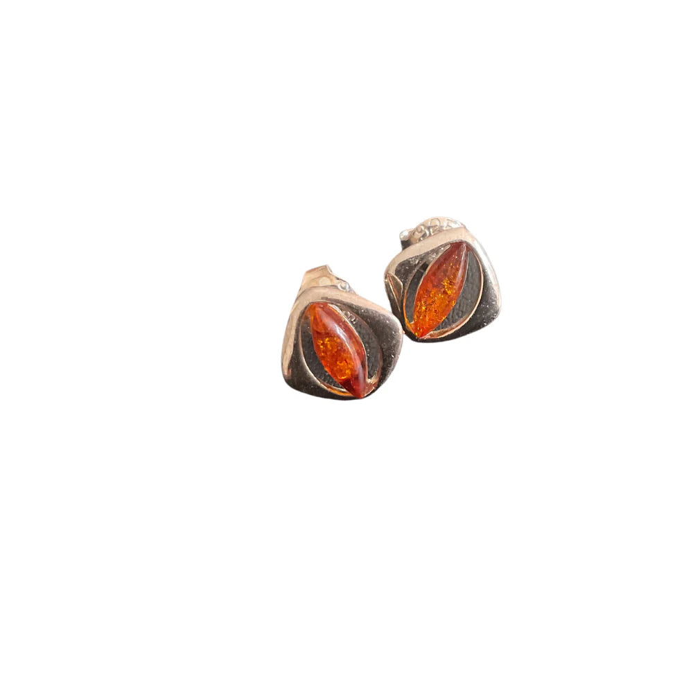 Sterling Silver Amber Stud Earrings