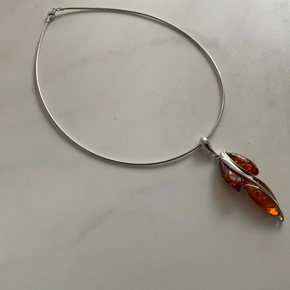 Designer Sterling Silver and Amber Pendant