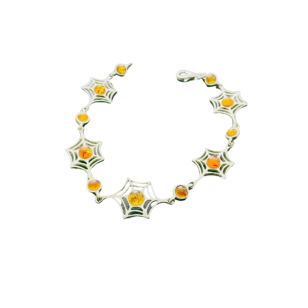 Spiders Web Sterling Silver and Amber Bracelet