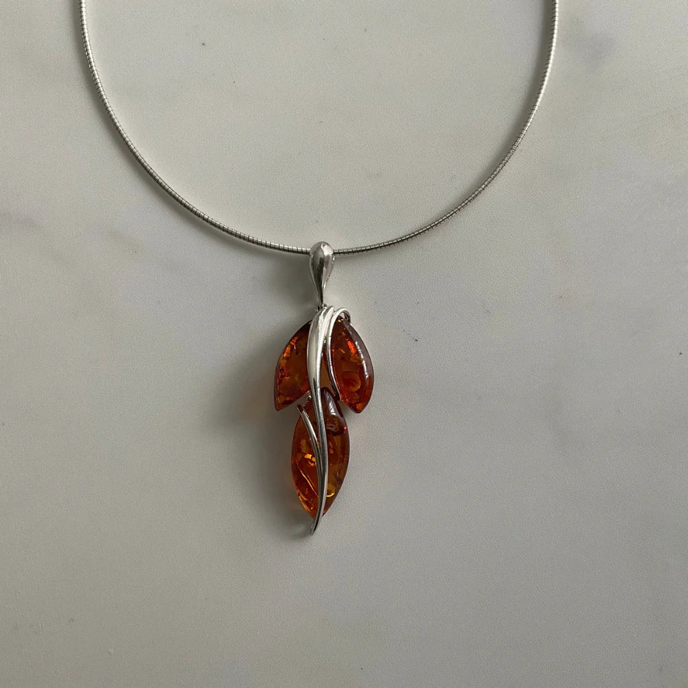 Designer Sterling Silver and Amber Pendant