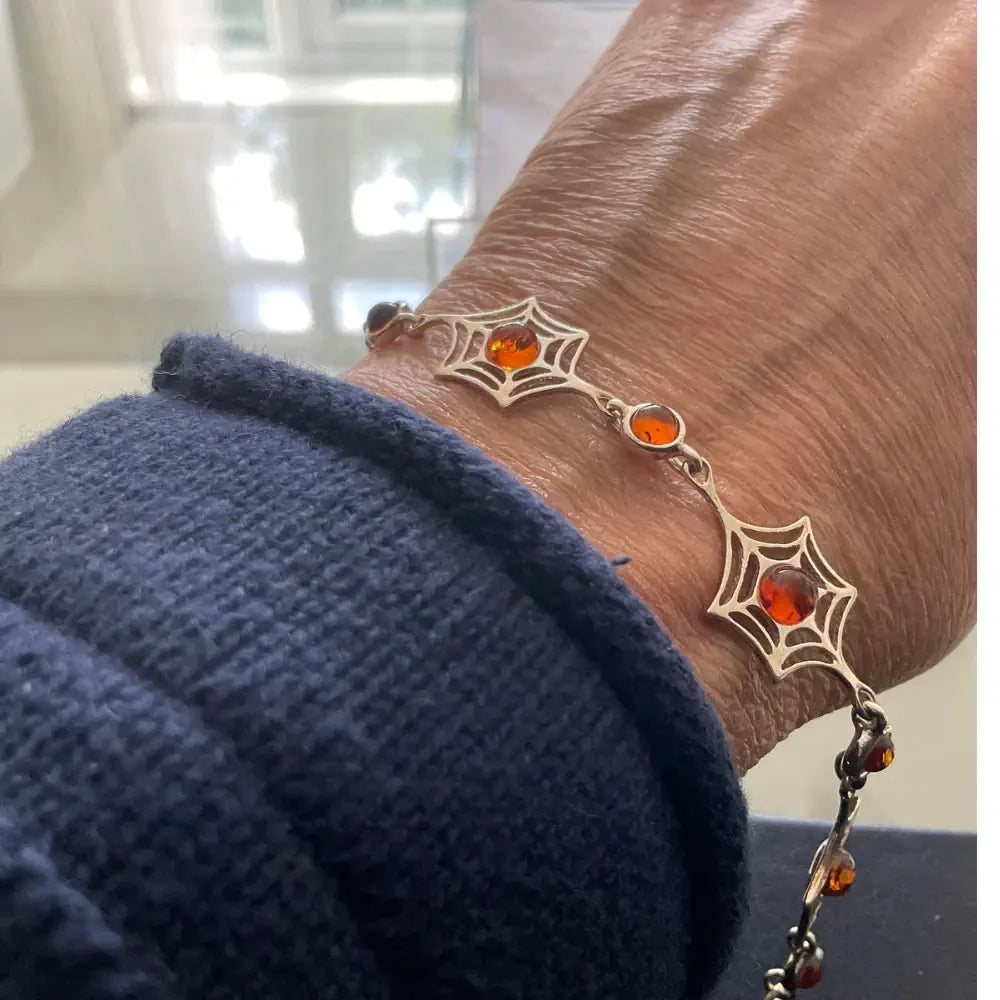 Spiders Web Sterling Silver and Amber Bracelet