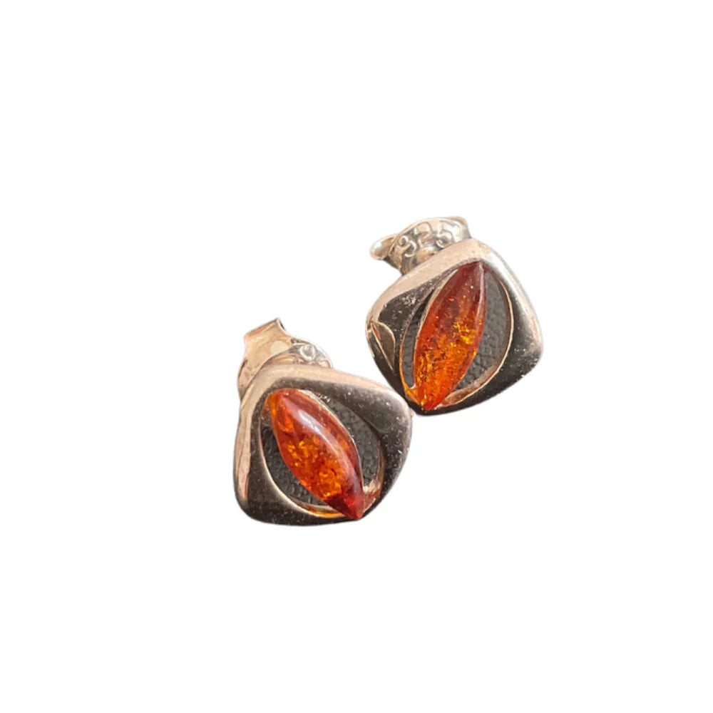 Sterling Silver Amber Stud Earrings