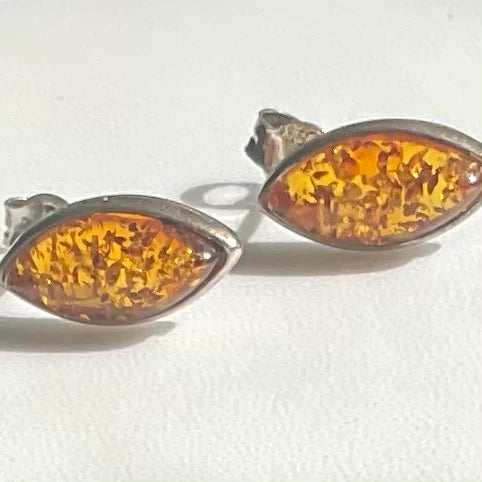 Sterling Silver Amber Stud Earrings