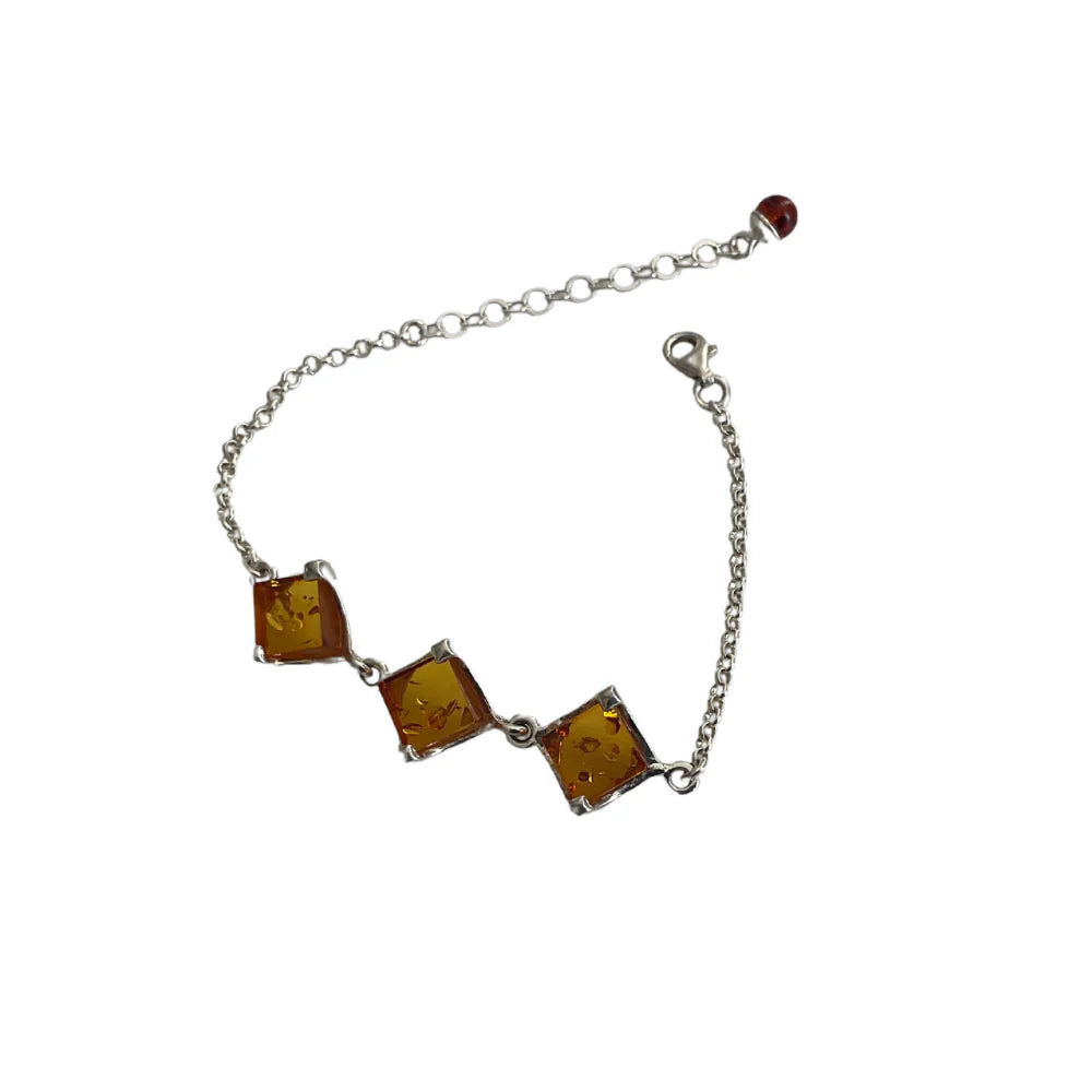 Sterling Silver and Amber Bracelet. Chain style