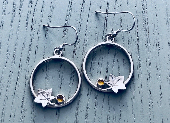 Autumn Leaves and Winter Frost Drop Loop Earrings