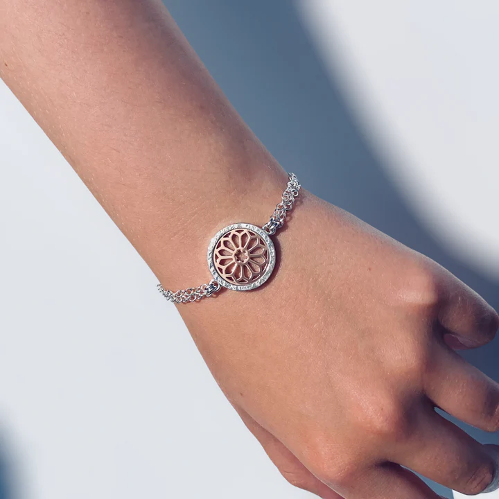 Rose Window Double Chain Bracelet in Silver and Rose Gold