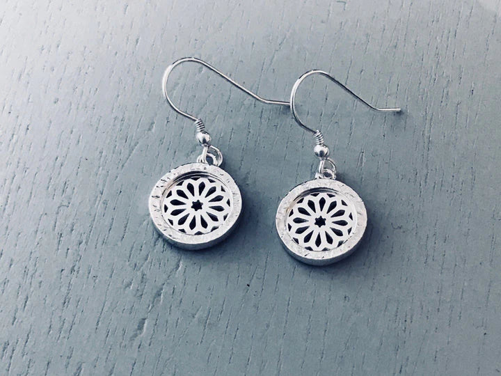 Rose Window Drop Earrings in Silver