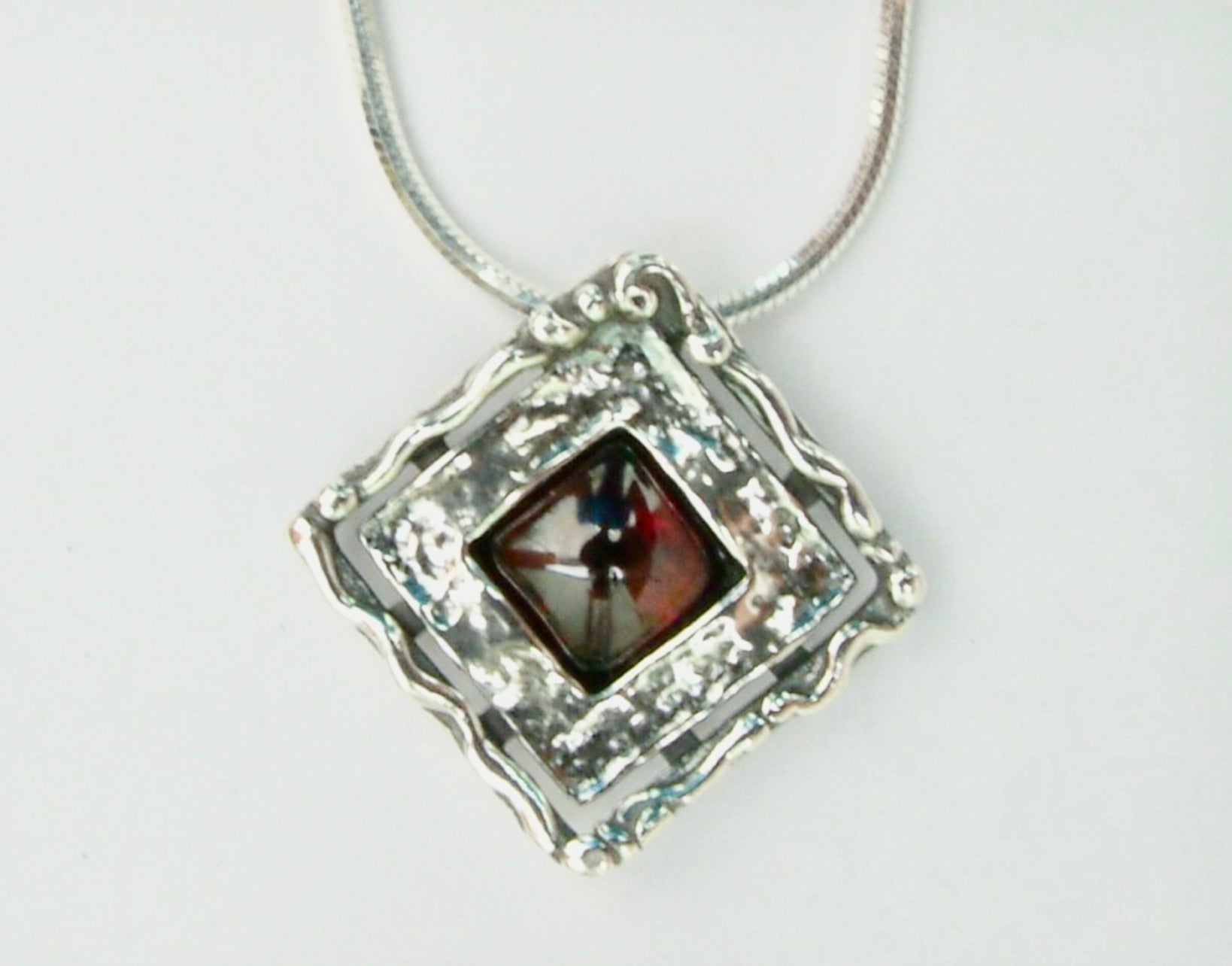 Shablool Designer Silver and Garnet Pendant - N00717