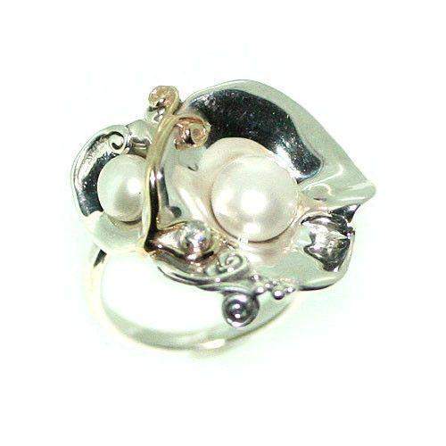 Hagit Gorali Sterling Silver Pearl & Diamond Ring-DG560-Ogham Jewellery