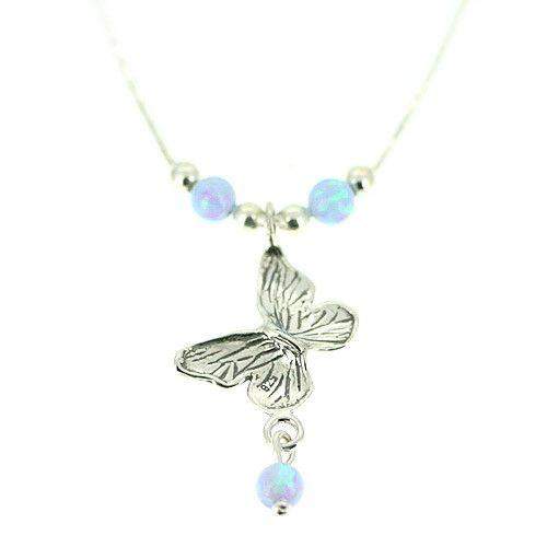 Silver Butterfly Pendant - Opaline, Pearl or Garnet - N6545-Ogham Jewellery