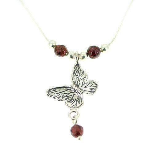 Silver Butterfly Pendant - Opaline, Pearl or Garnet - N6545-Ogham Jewellery